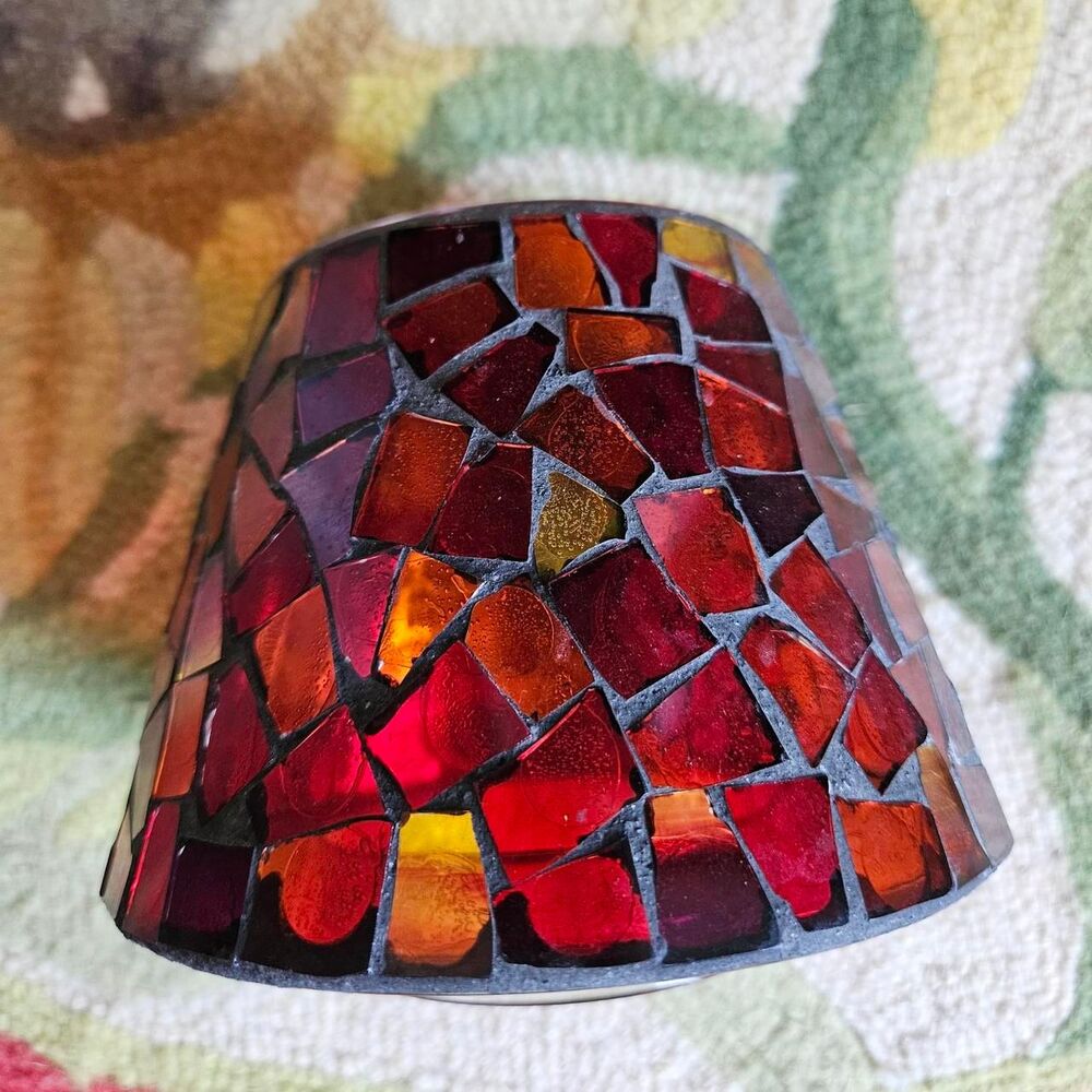 vintage whimsigoth witchy red gold glass mosaic candle shade